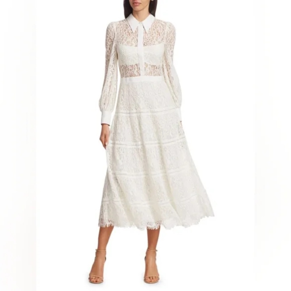 NWT Alice and Olivia Anaya off white lace midid dress sz 8 $795